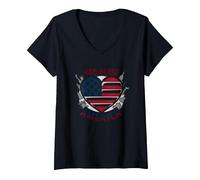God Bless America - Bandiera patriottica a Forma di Cuore Maglietta con Collo a V, Donna, Nero, XL