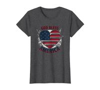 God Bless America - Bandiera patriottica a Forma di Cuore Maglietta, Donna, Grigio Scuro, XXL