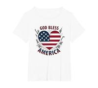 God Bless America - Bandiera patriottica a Forma di Cuore Maglietta, Donna Plus-Size, Bianco, 5X