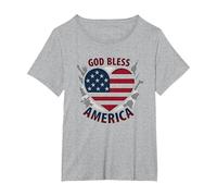 God Bless America - Bandiera patriottica a Forma di Cuore Maglietta, Donna Plus-Size, Grigio Melange, 5X