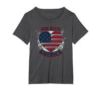 God Bless America - Bandiera patriottica a Forma di Cuore Maglietta, Donna Plus-Size, Grigio Scuro, 5X