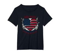 God Bless America - Bandiera patriottica a Forma di Cuore Maglietta, Donna Plus-Size, Nero, 2X