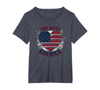 God Bless America - Bandiera patriottica a Forma di Cuore Maglietta, Donna Plus-Size, Pervinca, 1X
