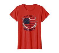 God Bless America - Bandiera patriottica a Forma di Cuore Maglietta, Donna, Rosso, XL