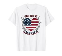 God Bless America - Bandiera patriottica a Forma di Cuore Maglietta, Uomo, Bianco, 5XL