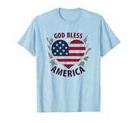 God Bless America - Bandiera patriottica a Forma di Cuore Maglietta, Uomo, Celeste, M