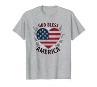 God Bless America - Bandiera patriottica a Forma di Cuore Maglietta, Uomo, Grigio Melange, 5XL