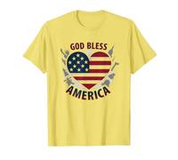 God Bless America - Bandiera patriottica a Forma di Cuore Maglietta, Uomo, Limone, S
