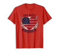God Bless America - Bandiera patriottica a Forma di Cuore Maglietta, Uomo, Rosso, XXL