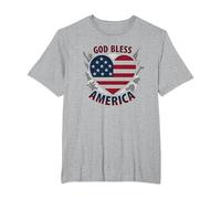 God Bless America - Bandiera patriottica a Forma di Cuore Maglietta, Uomo Taglie Grandi, Grigio Melange, 5X Tall