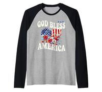 God Bless America - Bandiera patriottica con Cuore Floreale Maglia con Maniche Raglan