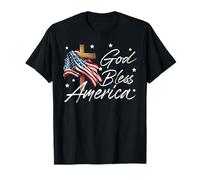 God Bless America Croce Bandiera americana US Patriottica cristiana Maglietta
