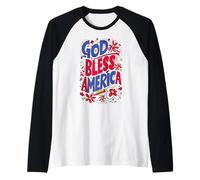 God Bless America Patriotic USA Bandiera cristiana 4 luglio Maglia con Maniche Raglan