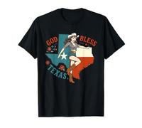 God Bless Texas Pin Up Cowgirl Retro Texas Mappa Western Maglietta
