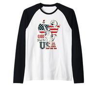 God Bless the USA Shirt Statua della Libertà Aquila Patriottica Maglia con Maniche Raglan