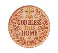 God Bless This Home Signage Floral Cross Albicocca Metallo Tin Sign