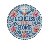 God Bless This Home Signage Floral Cross Denim Metal Tin Sign