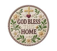 God Bless This Home Signage Floral Cross Ivory Metal Tin Sign