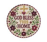 God Bless This Home Signage Floral Cross Maroon Metal Tin Sign