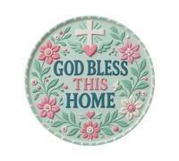 God Bless This Home Signage Floral Cross Mint Metal Tin Sign