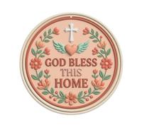 God Bless This Home Signage Floral Cross Peach Metal Tin Sign