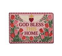 God Bless This Home Signage Floral Cross Red Tulip Metal Tin Sign