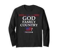 God Family Country US Flag Christian Saying Freedom Jesus Maglia a Manica