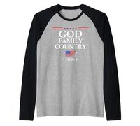God Family Country US Flag Christian Saying Freedom Jesus Maglia con Maniche Raglan