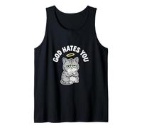 God Hates You Grumpy Funny Sarcastico Cat Kitten Sarcasm Meme Canotta
