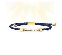 God In Control Tube Bracelet, God Is In Control Tube Bracelet, Hand Braided Retractable Cotton Rope Tube Bracelets (Gold + Blue Rope,Adjustable)