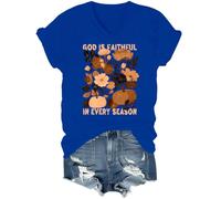 God is Faithful in Every Season - Maglietta con scollo a V, Blu reale, L