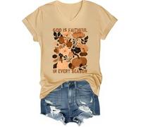 God is Faithful in Every Season - Maglietta con scollo a V, Giallo Chiaro Marrone, L