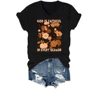 God is Faithful in Every Season - Maglietta con scollo a V, Nero , XL