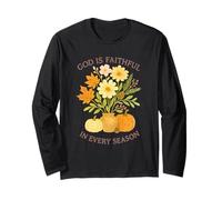 God Is Faithful in Every Season Watercolor Fall Pumpkins Maglia a Manica