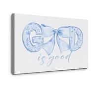 God Is Good All The Time Christian Wall Art, Coquette Blue Bow Bible Verse Poster, Inspirational Canvas Print for Girls Room, Aesthetic Religious Decor for Bedroom Dorm(Framed,08x12inch(20x30cm))