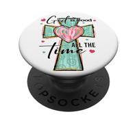 God Is Good All The Time Cuore Croce PopSockets PopGrip Adesivo