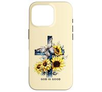 God is good Croce Girasoli Farfalle Cristiane Custodia per iPhone 16 Pro