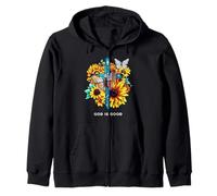God is good Croce Girasoli Farfalle Cristiane Felpa con Cappuccio