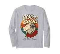 God Is Good Retro Leone Floreale Tramonto Cristiano Maglia a Manica