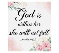 God is Within Her She Will Not Fall Canvas Wall Art Psalm 46：5 Inspired Christian Quote Print for Women Inspirational Home Office Decor(Framed,16x24inch(40x60cm))