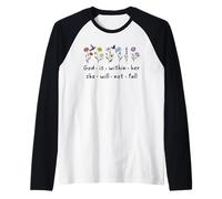 God is Within Her She Will Not Fall Christian Butterfly 46:5 Maglia con Maniche Raglan