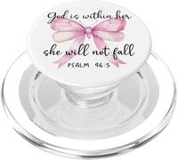 God is Within Her She Will Not Fall Girl Pink Bow Psalm 46:5 PopSockets PopGrip per MagSafe