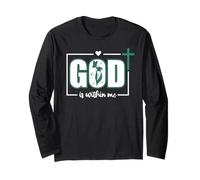 God is Within Me Will I Not Fall Psalm 46:5 Teal Bible Verse Maglia a Manica