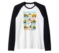 God Says I Am Christian Bible Verses Construction Truck Maglia con Maniche Raglan