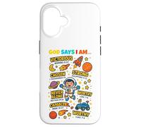 God Says I Am Outer Space Themed Bible Christian Kids Boys Custodia per iPhone 16