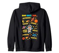 God Says I Am Outer Space Themed Bible Christian Kids Boys Felpa con Cappuccio