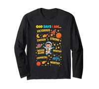 God Says I Am Outer Space Themed Bible Christian Kids Boys Maglia a Manica