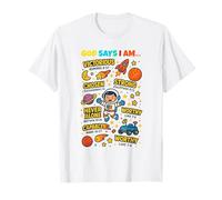 God Says I Am Outer Space Themed Bible Christian Kids Boys Maglietta