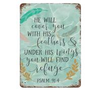 God Shelter Wings Scripture Tin Sign For Kitchen Entryway Wall 12x8 Inch