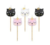 GoDan Candele di compleanno, decorazione per torta - motivo gatto 5 pezzi.